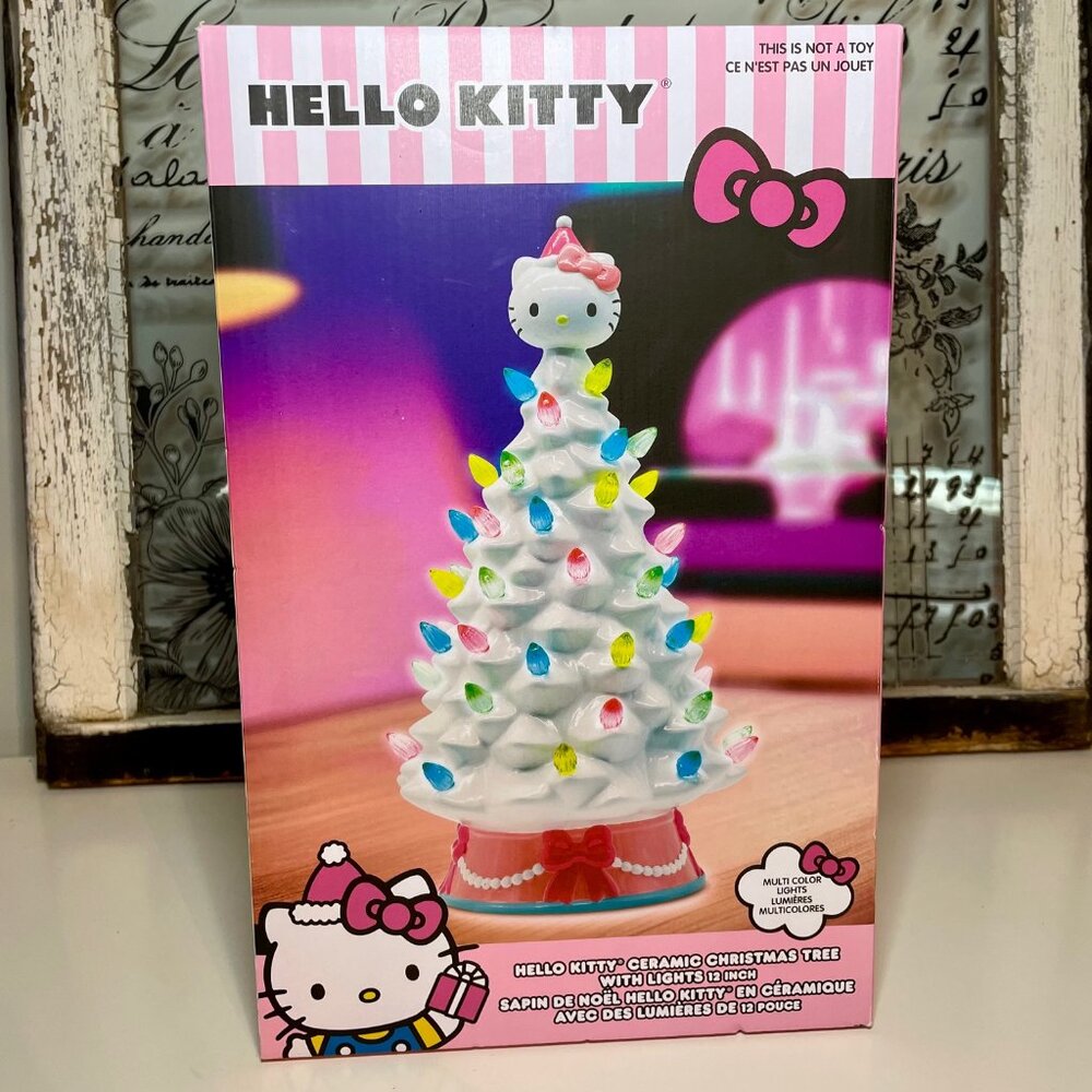 NEW Hello Kitty 12" White Ceramic Christmas Tree with Multicolor Lights